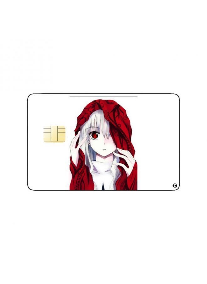 RKN - PRINTED BANK CARD STICKER Cute Anime Girl Drawing With White Hair - Image 1