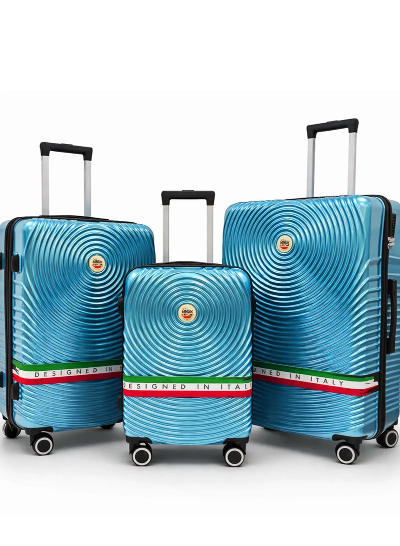 منيك طقم حقائب سفر مكون من 3 قطع | حقيبة ترولي صلبة بمقبض ناعم وقفل TSA | عجلات مزدوجة دوارة 360 درجة | حجم المقصورة: 20 بوصة، الحجم المتوسط: 24 بوصة، الحجم الكبير: 28 بوصة | لون فيروزي