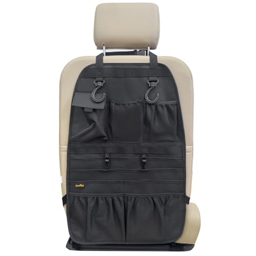 ECWKVN Car Seat Back Organizer Heavy Duty Back Seat Organizer with Multiple Storage Pockets Work Truck SUV Seat Back Storage Bag for Tools Tablet Bottles Essentials Universal Fit - Image 1