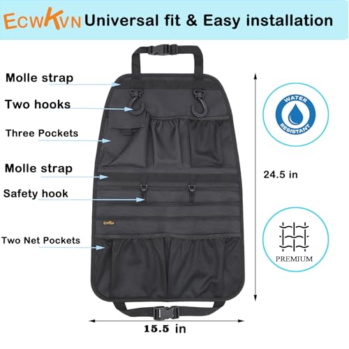 ECWKVN Car Seat Back Organizer Heavy Duty Back Seat Organizer with Multiple Storage Pockets Work Truck SUV Seat Back Storage Bag for Tools Tablet Bottles Essentials Universal Fit - Image 3