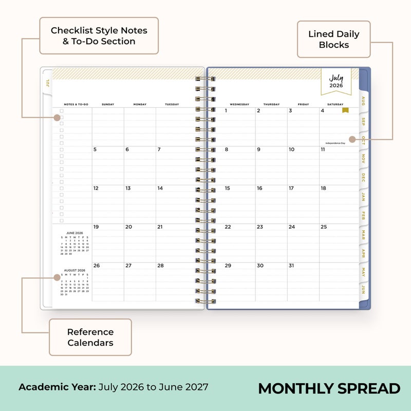 Blue Sky Day Designer 2026-2027 Weekly and Monthly Academic Year Planner Calendar, July 2026 - June 2027, 5" x 8", Clear Pocket Cover, Laminated Tabs, Storage Pocket, Includes Stickers, Climbing Floral Blush - Image 4