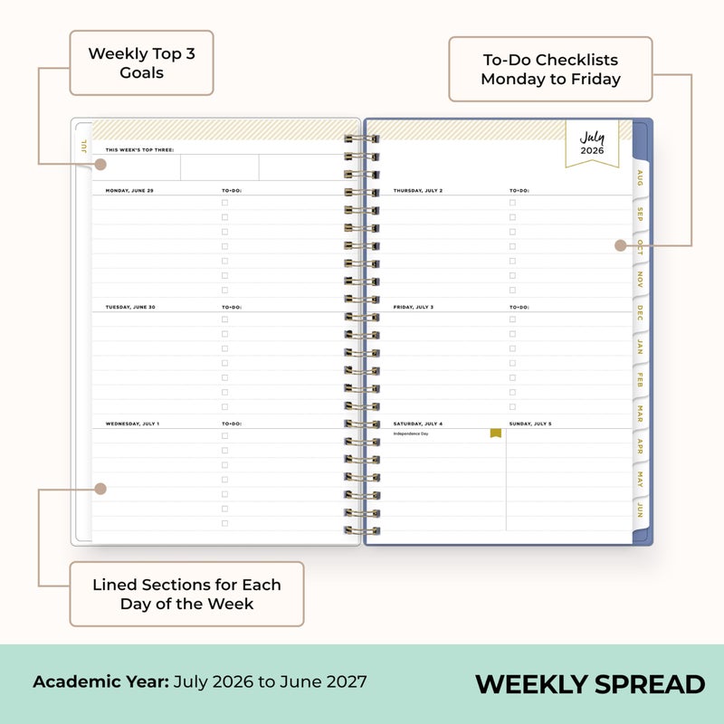 Blue Sky Day Designer 2026-2027 Weekly and Monthly Academic Year Planner Calendar, July 2026 - June 2027, 5" x 8", Clear Pocket Cover, Laminated Tabs, Storage Pocket, Includes Stickers, Climbing Floral Blush - Image 3