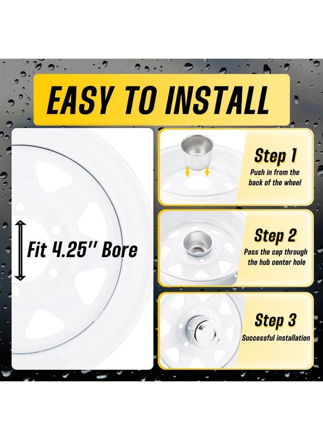 DewFlew 4Pcs 4.25" Push Through Wheel Center Caps Stainless Trailer Hub Cap for Truck SUV RV Wheel Rim (Fit 4.25" Bore 4.29" H Chrome Silver) - Image 5