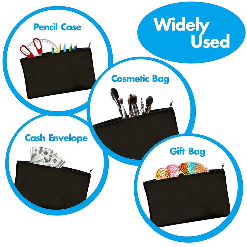 Vantasii 15 Pack Blank Cotton Canvas DIY Craft Zipper Bags Pouches Pencil Case for Makeup Cosmetic Toiletry Stationary Storage Dark Black 83 x 47 - Image 5