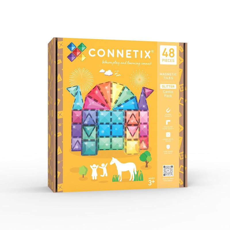 CONNETIX Magnetic Tiles Glitter Castle Pack, 48 Pieces - Image 1