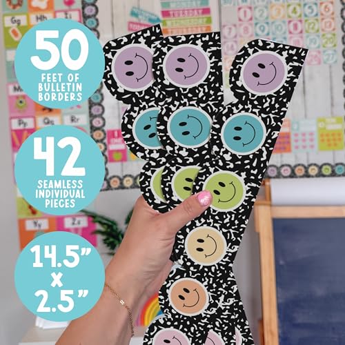 Hadley Designs 50ft Bulletin Board Borders Trim - Classroom Borders for Bulletin Board Decorations, Daycare Teacher Must Haves, Home & Office DIY Supplies, Smiley Back to School & Workplace Events Party Decor - Image 4