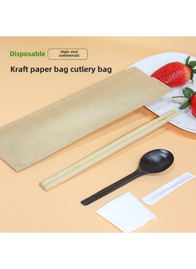 Generic - Wholesale Kraft Paper Disposable Chopsticks Four-piece Set Of Large Quantities Of Super Cost-effective Takeaway Special Bold Disposable Chopsticks-Color:[Small Net Version Frosted Spoon] 140 Sets - Image 1