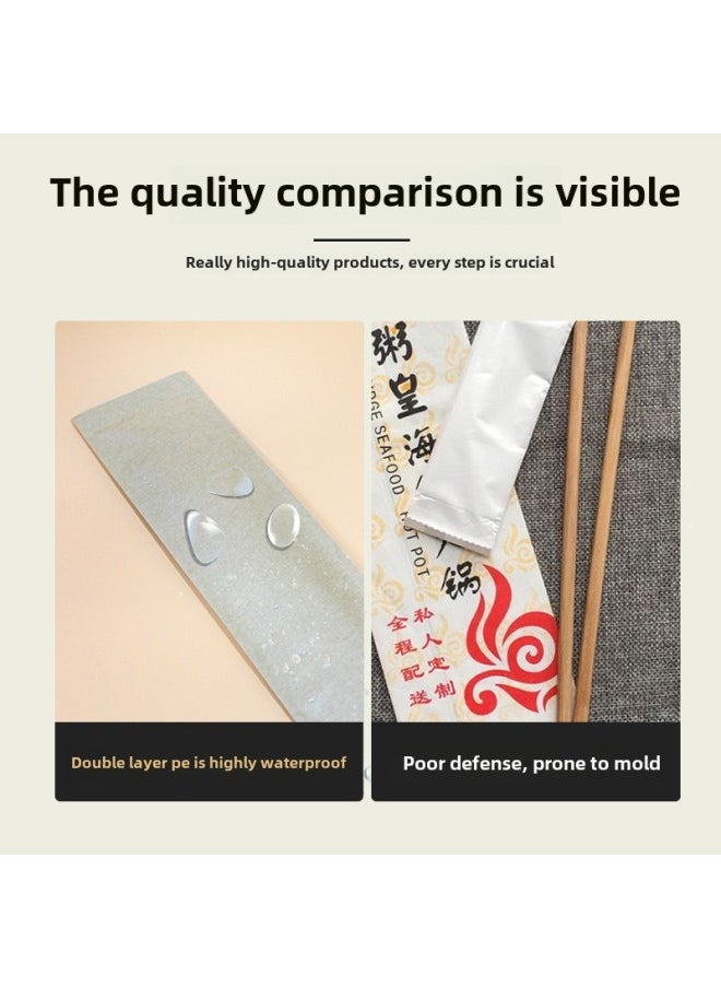 Generic - Wholesale Kraft Paper Disposable Chopsticks Four-piece Set Of Large Quantities Of Super Cost-effective Takeaway Special Bold Disposable Chopsticks-Color:[Small Net Version Frosted Spoon] 140 Sets - Image 1