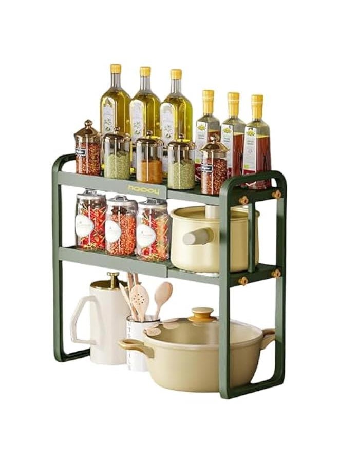 HOOKOR Extendable Kitchen Cabinet Shelf Organizers,Microwave Oven Rack Stand Organizer,Kitchen Countertop Storage, Spice Organizer,Under Sink Cabinet Organizer for Kitchen Bathroom Cabinet (Green)  - Image 1