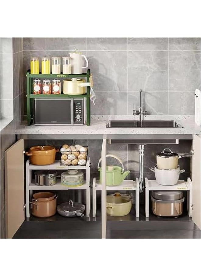 HOOKOR Extendable Kitchen Cabinet Shelf Organizers,Microwave Oven Rack Stand Organizer,Kitchen Countertop Storage, Spice Organizer,Under Sink Cabinet Organizer for Kitchen Bathroom Cabinet (Green)  - Image 2