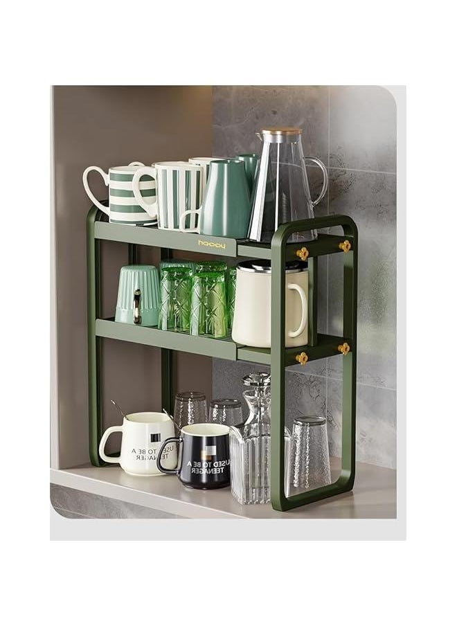 HOOKOR Extendable Kitchen Cabinet Shelf Organizers,Microwave Oven Rack Stand Organizer,Kitchen Countertop Storage, Spice Organizer,Under Sink Cabinet Organizer for Kitchen Bathroom Cabinet (Green)  - Image 4