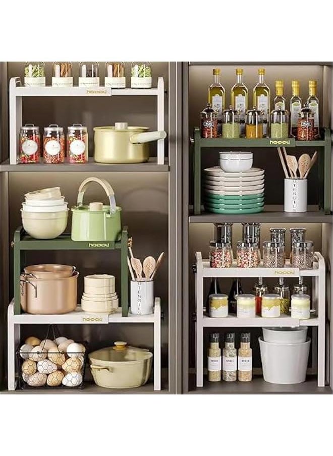 HOOKOR Extendable Kitchen Cabinet Shelf Organizers,Microwave Oven Rack Stand Organizer,Kitchen Countertop Storage, Spice Organizer,Under Sink Cabinet Organizer for Kitchen Bathroom Cabinet (Green)  - Image 5