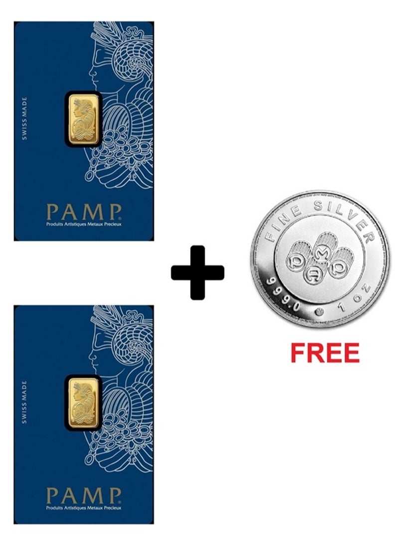PAMP Two Bars Of 24k Swiss Gold - 10 Grams With a 1 Ounce Silver PAMP 31.1 free  - Image 1