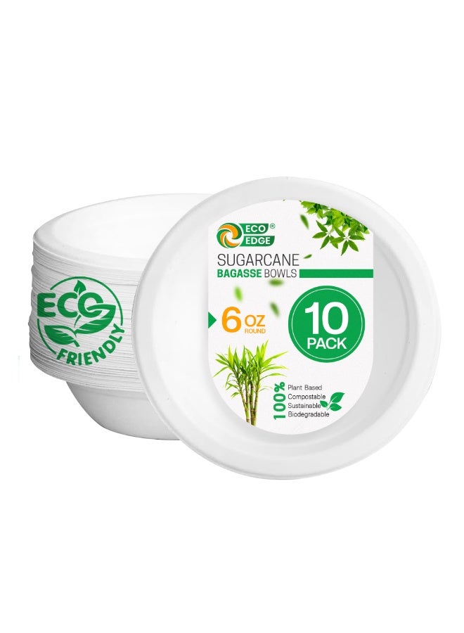 ایکوایدج أوعية إيكو إيدج، دائرية بيضاء، للاستخدام مرة واحدة، مصنوعة من ألياف قصب السكر، سعة 6 أونصات (عبوة من 10 قطع) | نباتية، صديقة للبيئة، قابلة للتحلل | أوعية ورقية من بقايا قصب السكر للوجبات والوجبات الخفيفة | خالية من مادة BPA، مانعة للتسرب | طبيعية 100% - Image 1
