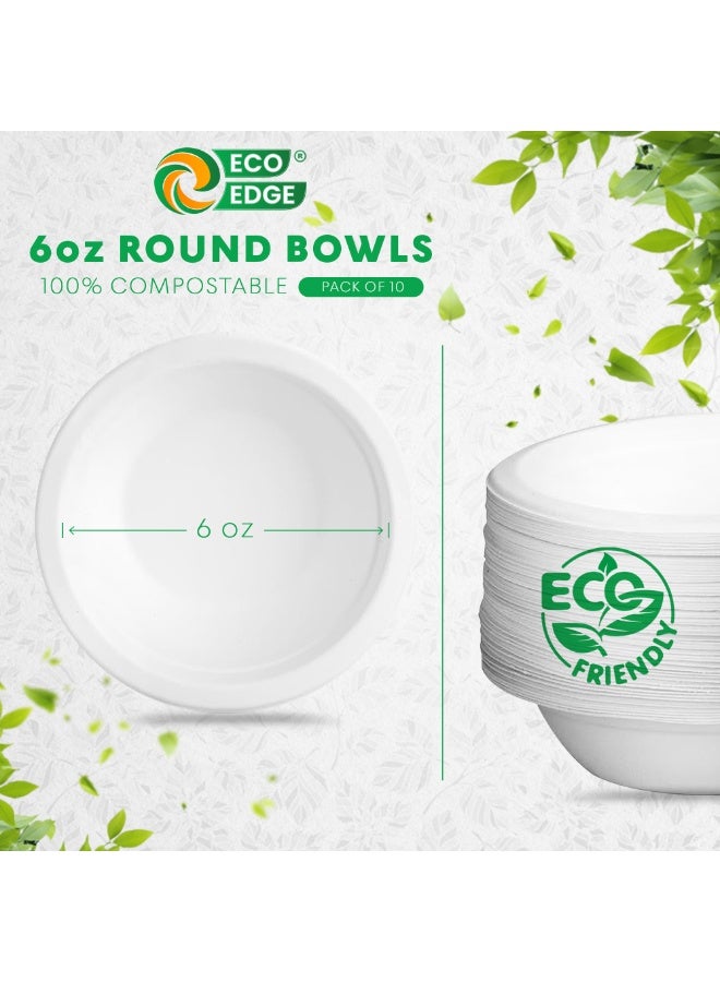 ایکوایدج أوعية إيكو إيدج، دائرية بيضاء، للاستخدام مرة واحدة، مصنوعة من ألياف قصب السكر، سعة 6 أونصات (عبوة من 10 قطع) | نباتية، صديقة للبيئة، قابلة للتحلل | أوعية ورقية من بقايا قصب السكر للوجبات والوجبات الخفيفة | خالية من مادة BPA، مانعة للتسرب | طبيعية 100% - Image 2