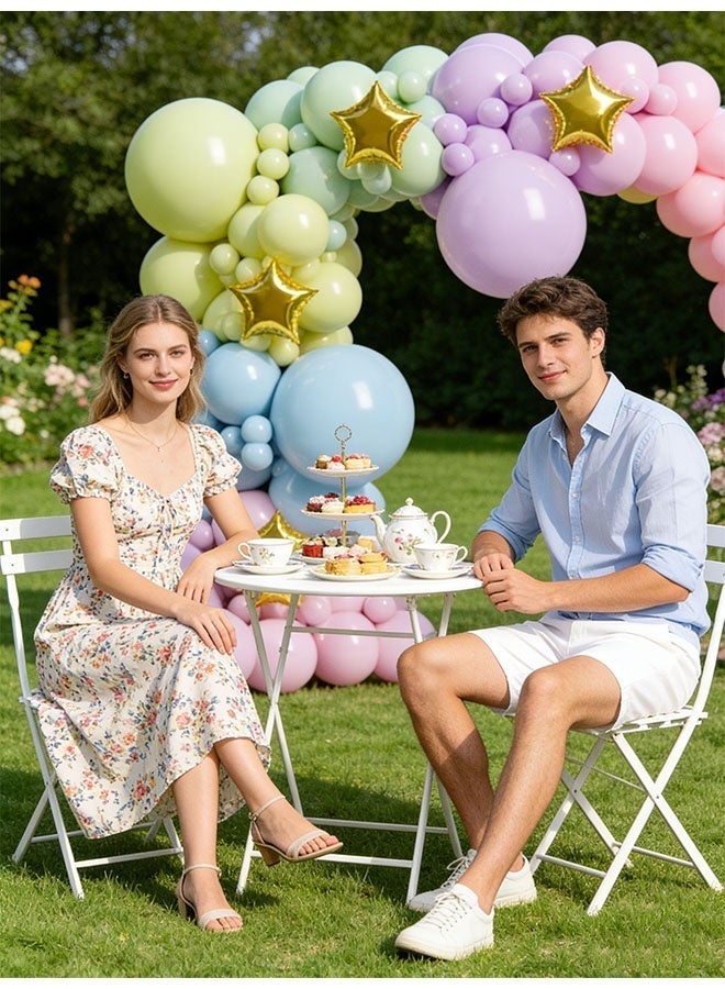 145 قطعة طقم قوس بالون جارلاند معكرون قوس قزح بالونات بأحجام مختلفة 5 10 12 18 بوصة طقم قوس بالون من اللاتكس ديكور جارلاند بالون مع شريط قوس وشريط، مجموعة بالونات متعددة الألوان لعيد ميلاد الطفل وحفلات الزفاف - Image 4