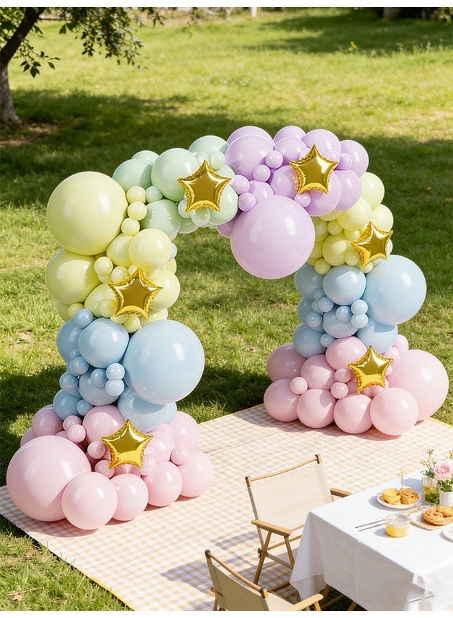 145 قطعة طقم قوس بالون جارلاند معكرون قوس قزح بالونات بأحجام مختلفة 5 10 12 18 بوصة طقم قوس بالون من اللاتكس ديكور جارلاند بالون مع شريط قوس وشريط، مجموعة بالونات متعددة الألوان لعيد ميلاد الطفل وحفلات الزفاف - Image 3