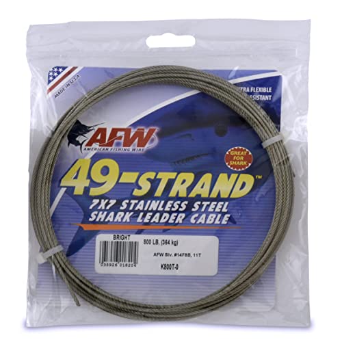 AFW American Fishing Wire 49 Strand, 7x7 Stainless Steel Shark Leader Cable, 800 lb / 364 kg Test, .081 in 2.06 mm Dia, Bright, 30 ft / 9.2 m - Image 1
