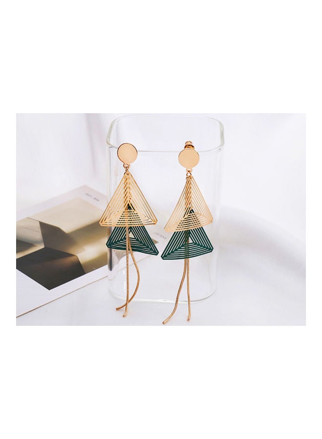 J.J Hand made 925 Sterling Silver Hollow Geometric Double Triangle Tassel Earrings - Image 3