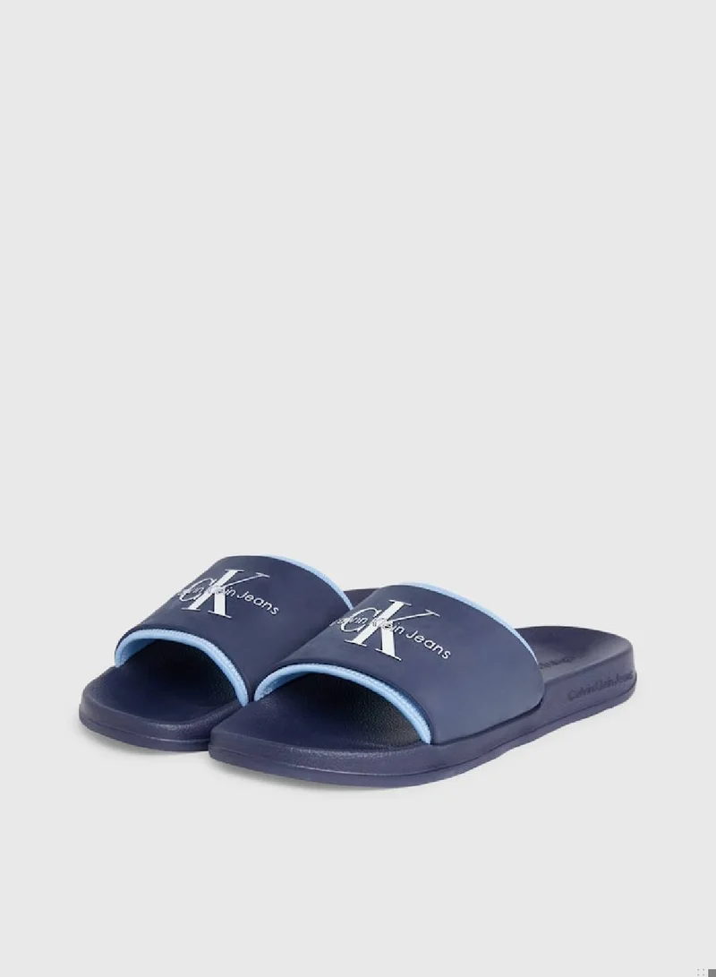 Calvin Klein Jeans Men's Logo Sliders -  TPU upper , Blue