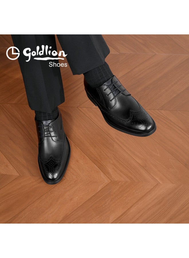 Goldlion Men's Shoes, Urban Formal Wear, Distinctive Carved Leather Shoes, Durable And Comfortable Brogue Shoes, 59621018401a, Black, Size 41 - Image 4