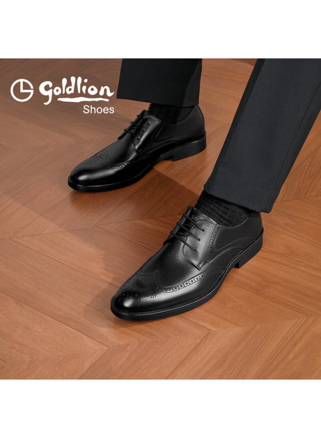 Goldlion Men's Shoes, Urban Formal Wear, Distinctive Carved Leather Shoes, Durable And Comfortable Brogue Shoes, 59621018401a, Black, Size 41 - Image 2