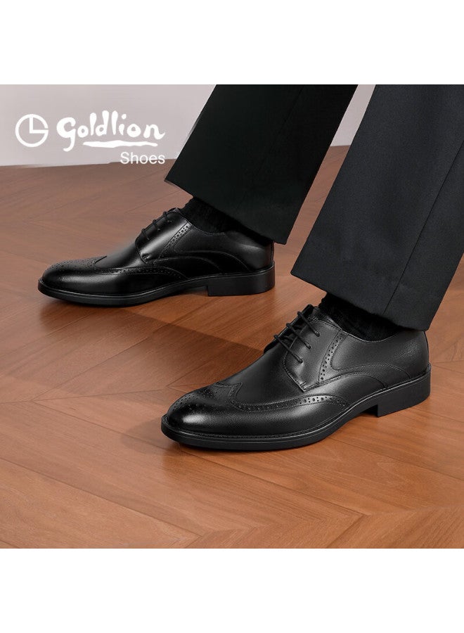 Goldlion Men's Shoes, Urban Formal Wear, Distinctive Carved Leather Shoes, Durable And Comfortable Brogue Shoes, 59621018401a, Black, Size 41 - Image 3