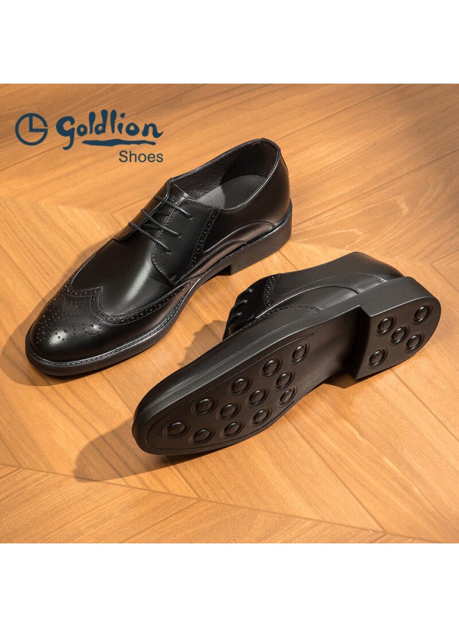 Goldlion Men's Shoes, Urban Formal Wear, Distinctive Carved Leather Shoes, Durable And Comfortable Brogue Shoes, 59621018401a, Black, Size 41 - Image 1