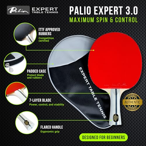 Expert Table Tennis Palio Expert 3.0 Table Tennis Racket & Case | ITTF Approved High-Performance Ping Pong Rackets for Beginners | Maximum Spin & Control (Set of 2 Rackets) - Image 2