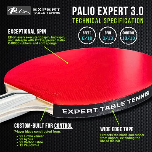 Expert Table Tennis Palio Expert 3.0 Table Tennis Racket & Case | ITTF Approved High-Performance Ping Pong Rackets for Beginners | Maximum Spin & Control (Set of 2 Rackets) - Image 3