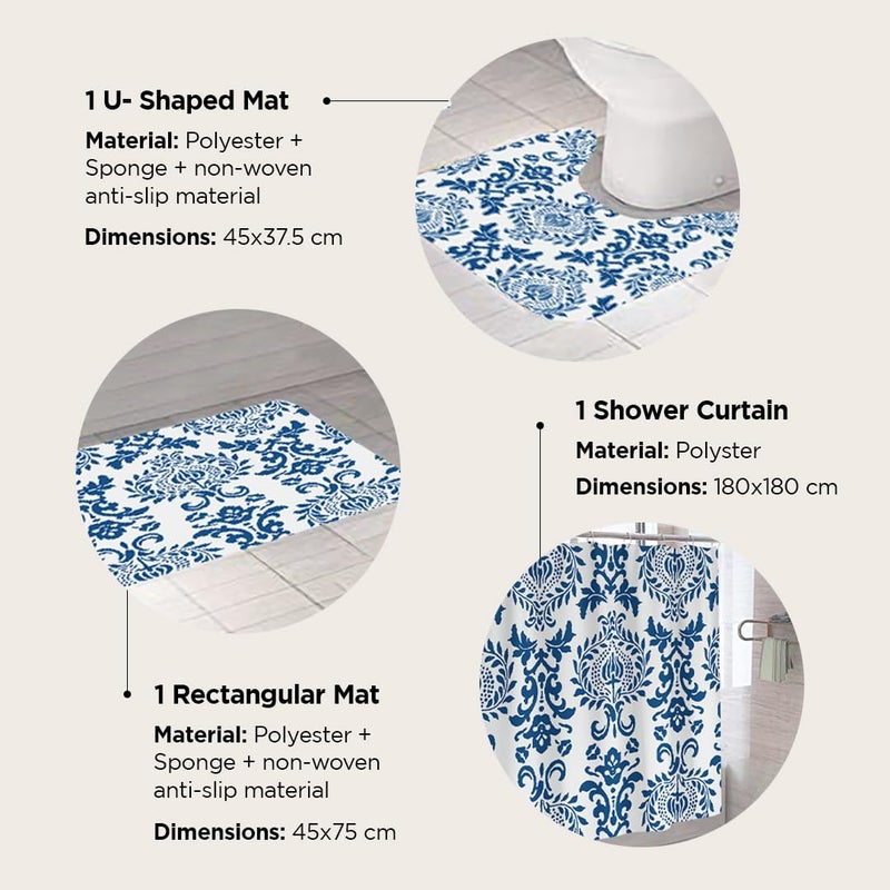 Kuber Industries Kuber Industries Shower Curtain & Bathmat Set | Non-Slip Bath mats for Bathroom | Easy-Slide Curtains | Polyester Curtain or Bathmat for Bath Décor | XTL237-3T | 3 Pcs Set | Multicolor  - Image 3