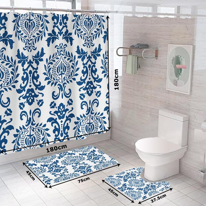 Kuber Industries Kuber Industries Shower Curtain & Bathmat Set | Non-Slip Bath mats for Bathroom | Easy-Slide Curtains | Polyester Curtain or Bathmat for Bath Décor | XTL237-3T | 3 Pcs Set | Multicolor  - Image 5