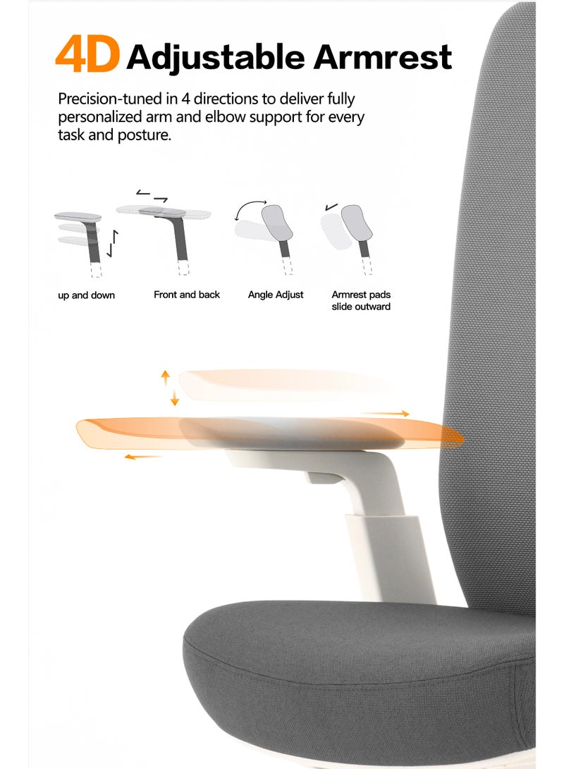 Damons Neza Ergonomic Mesh Office Chair with Adjustable Seat Adjustable Height High Back Reclining Chair Adjustable Armrests Executive Desk Chair Home Office Chair Comfortable Computer Gaming Chair With Silent Swivel Wheels - Image 2
