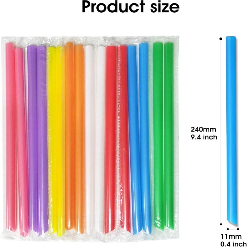 Jumbo Smoothie Straws: 9.45 Inch Long 0.43 Inch Diameter Food Grade Material - Individually Wrapped Assorted Bright Colors Boba Straws for Thick Beverages, Kids And Adults - Image 3