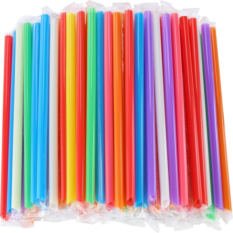 Jumbo Smoothie Straws: 9.45 Inch Long 0.43 Inch Diameter Food Grade Material - Individually Wrapped Assorted Bright Colors Boba Straws for Thick Beverages, Kids And Adults - Image 2