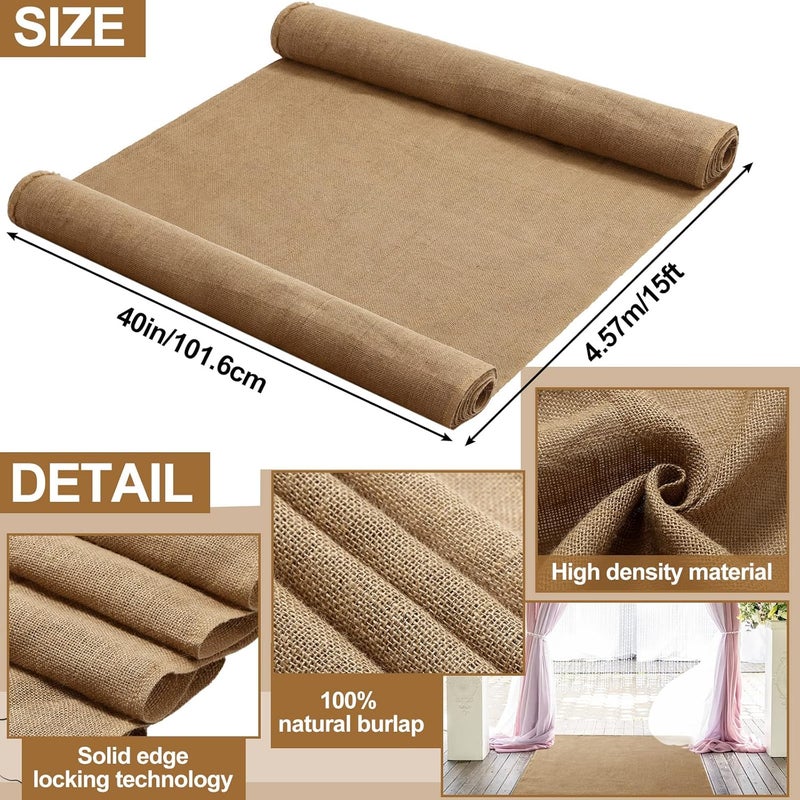 Tudomro 40 Inch x 15 Ft Extra Long Natural Burlap Wedding Aisle Runner Outdoor Jute Burlap Aisle Runner for Wedding Ceremony Rustic Indoor Carpet for Walkway (Elegant Style) - Image 2