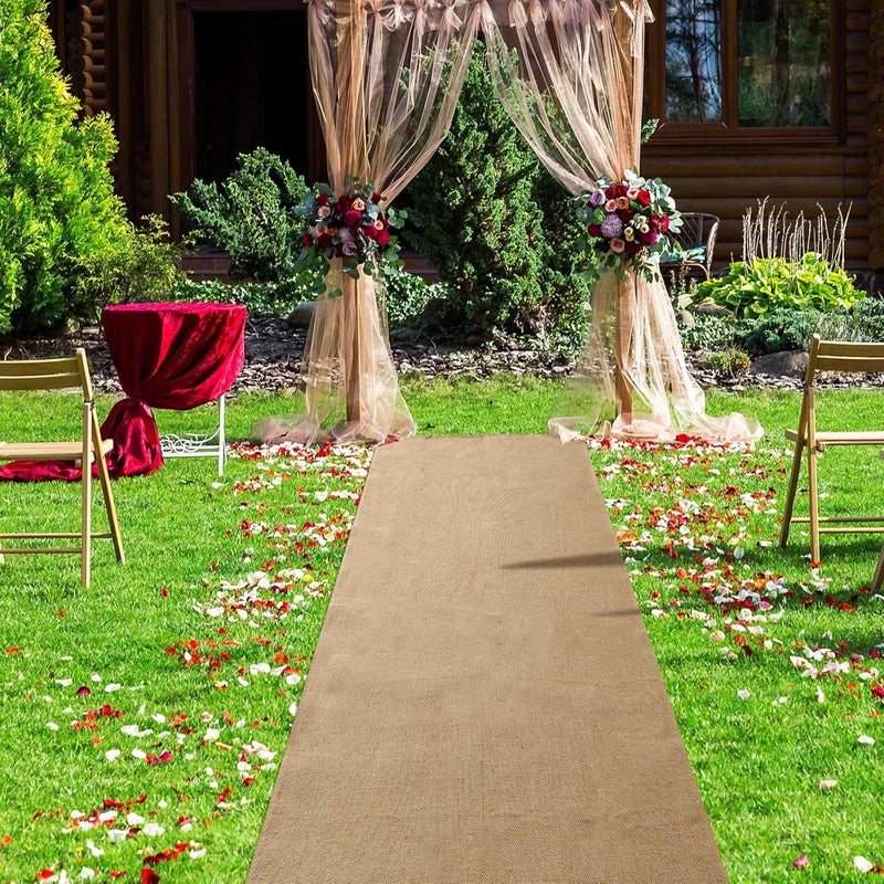 Tudomro 40 Inch x 15 Ft Extra Long Natural Burlap Wedding Aisle Runner Outdoor Jute Burlap Aisle Runner for Wedding Ceremony Rustic Indoor Carpet for Walkway (Elegant Style) - Image 1