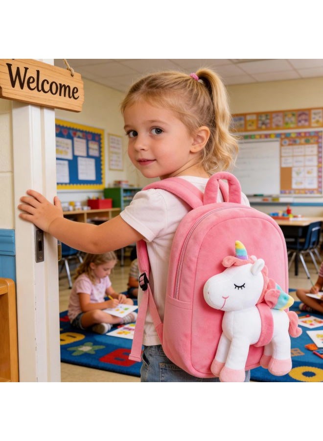 Lazada Unicorn Toddler Backpack Stuffed Unicorn Toys Kids Backpacks with Toy White 9.5" - Image 2