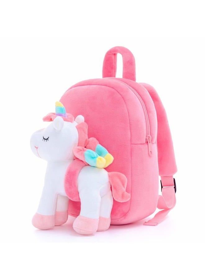 Lazada Unicorn Toddler Backpack Stuffed Unicorn Toys Kids Backpacks with Toy White 9.5" - Image 1