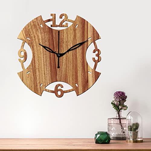 Freny Exim 12" Inch Wooden Mdf English Numeral Round Analog Wall Clock Without Glass (Brown, 30Cm X 30Cm) - 13 - Image 3