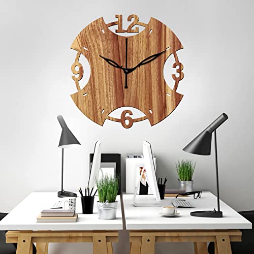 Freny Exim 12" Inch Wooden Mdf English Numeral Round Analog Wall Clock Without Glass (Brown, 30Cm X 30Cm) - 13 - Image 2