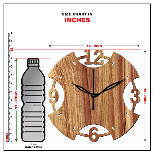 Freny Exim 12" Inch Wooden Mdf English Numeral Round Analog Wall Clock Without Glass (Brown, 30Cm X 30Cm) - 13 - Image 5
