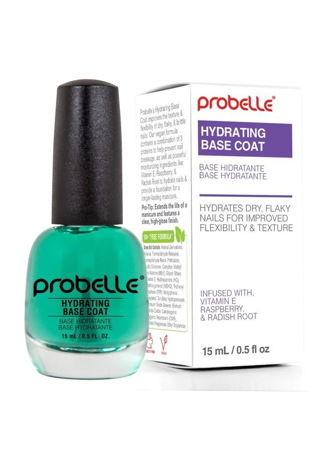 Probelle Hydrating Base Coat for Dry Nails and Brittle Nails - Keratin and Vitamin E Restore Nails to a hydrated State, 0.5 fl oz/ 15 mL - Image 1