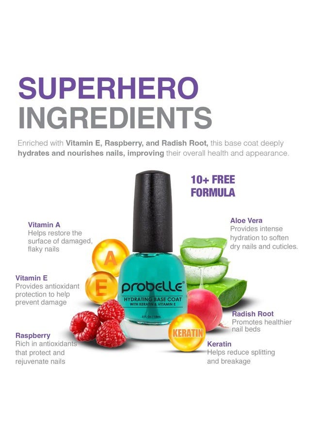 Probelle Hydrating Base Coat for Dry Nails and Brittle Nails - Keratin and Vitamin E Restore Nails to a hydrated State, 0.5 fl oz/ 15 mL - Image 2