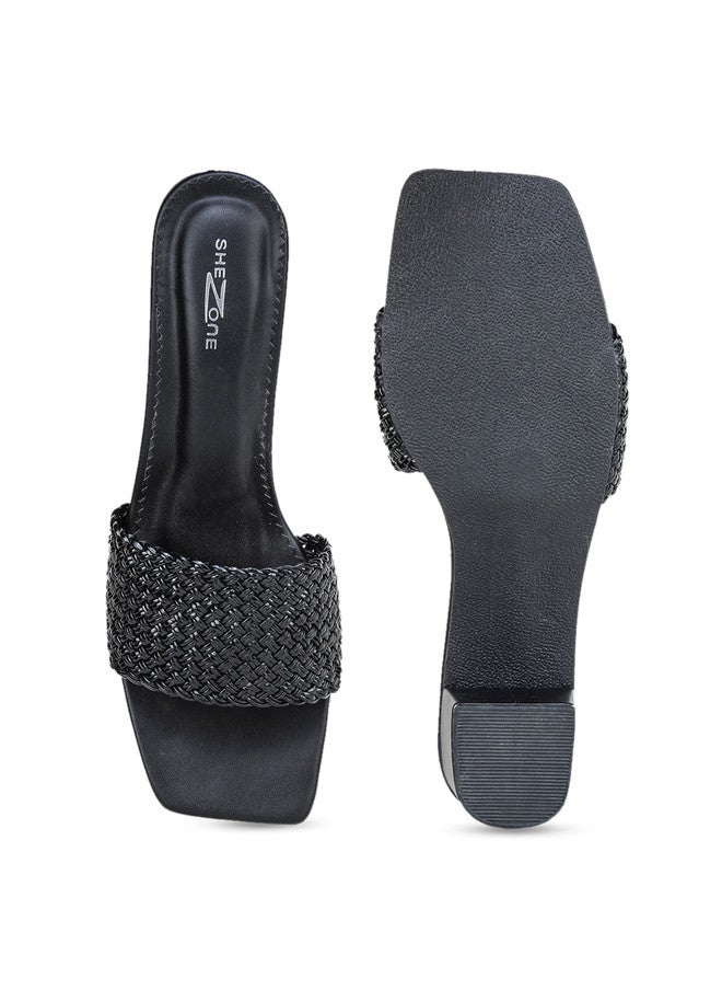 She Zone Black Textured Block Heels for Women - Image 5
