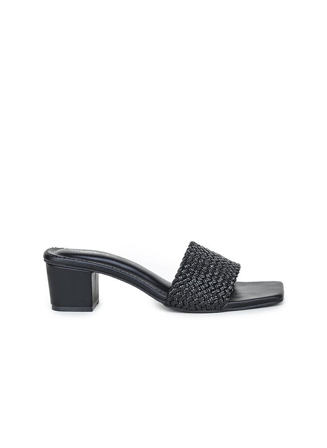 She Zone Black Textured Block Heels for Women - Image 4