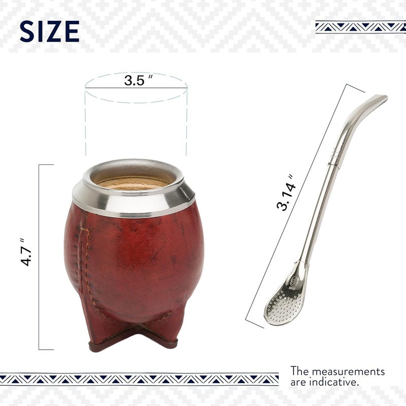 THEARG | Yerba Mate Gourd Set with Stainless Steel Straw | Handmade Leather Yerba Mate Cup and Bombilla Set from Argentina - Beach Essentials - Image 4