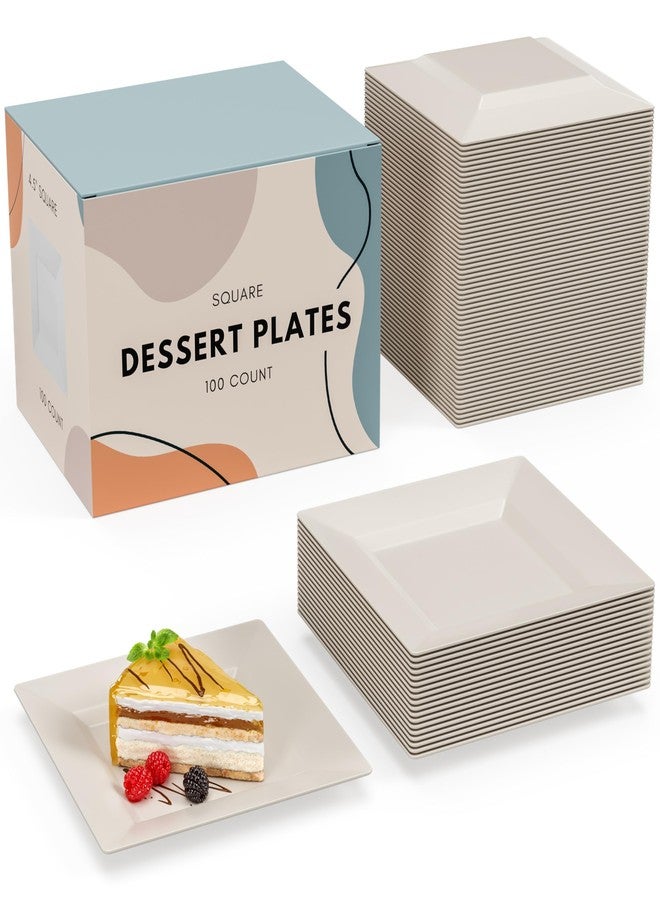 Exquisite Mini Disposable Appetizer Plates - 100 Pack 4.5 In. x 4.5 In. Ivory Plastic Dessert Plates - Elegant Design for Weddings, Birthdays, and Formal Parties - Stackable and Convenient - BPA Free - Image 1