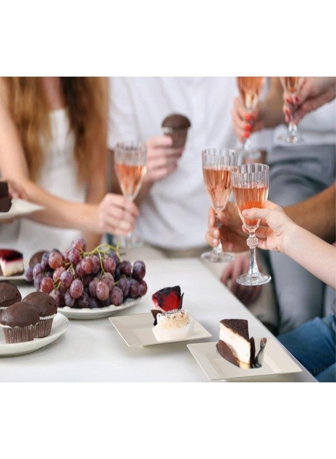 Exquisite Mini Disposable Appetizer Plates - 100 Pack 4.5 In. x 4.5 In. Ivory Plastic Dessert Plates - Elegant Design for Weddings, Birthdays, and Formal Parties - Stackable and Convenient - BPA Free - Image 5