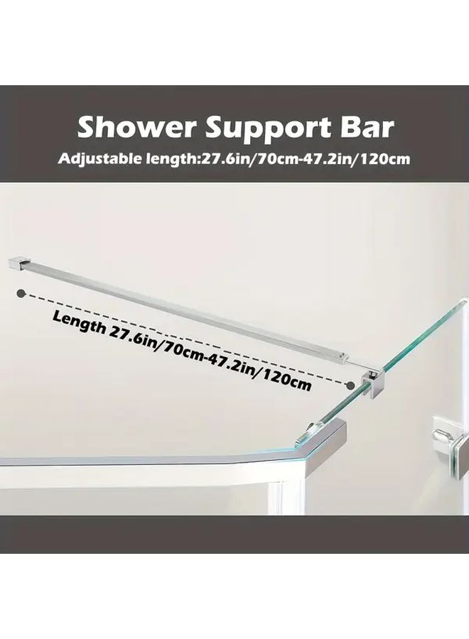Brushed Silvery Stainless Steel Wall To Glass Shower Door Support Bar Arm For 5/16 Inch To 3/8 Inch Thick Fixed Frameless Shower Glass Screen Panel 27 To 47 Inch - Image 5